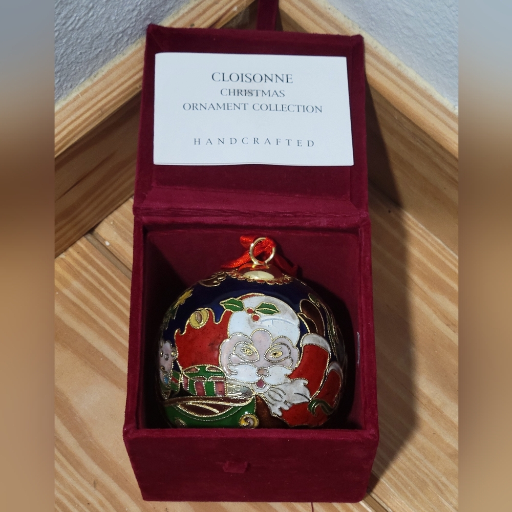 Cloisonne Enameled Santa Christmas Ornament Large Handcrafted‎ Holiday Decor